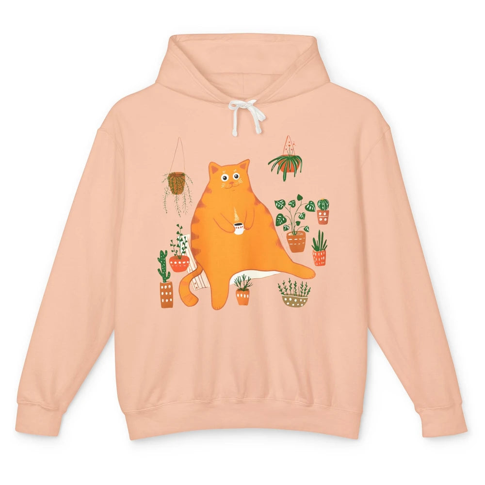 Funny Orange Cat Gardening Plants Sarcastic Kitten Gardener Unisex Lightweight Hoodie