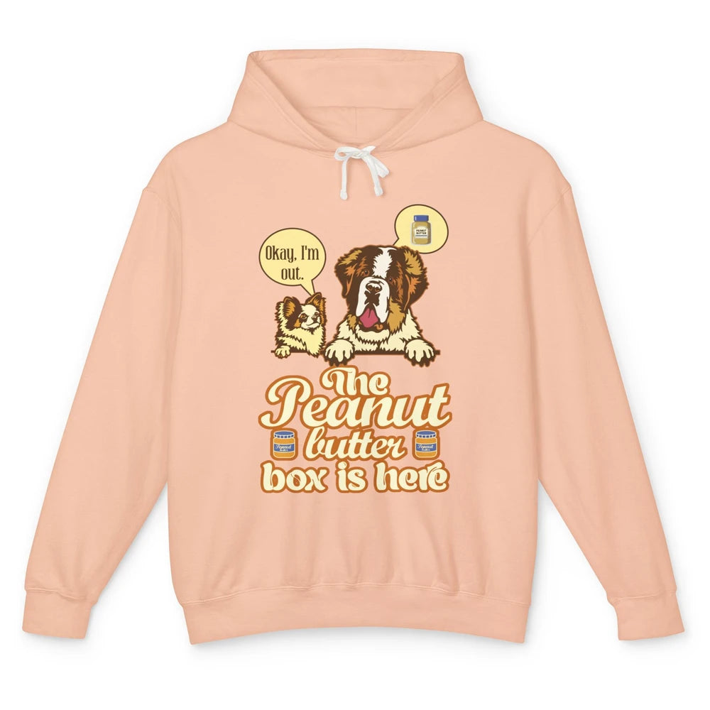 Funny Peanut Butter Box Here St Bernard Dog Sarcastic Puppy Unisex Lightweight Hoodie