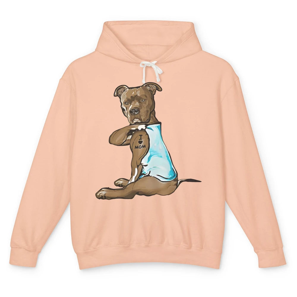 Funny Tan Brown Pitbull Tattoo Mom Bully Dog Fur Pet Mama Unisex Lightweight Hoodie