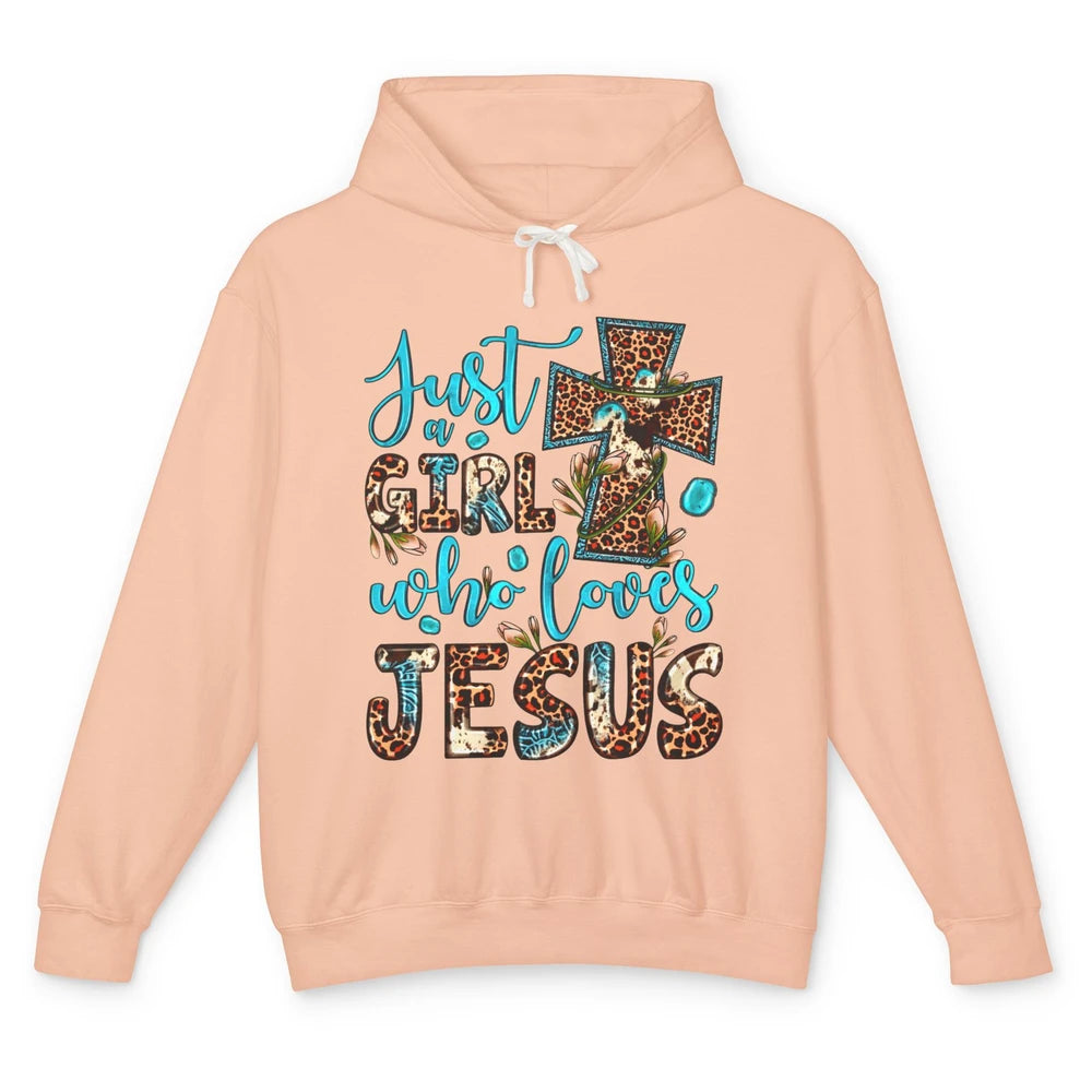 Leopard Cross Just A Girl Who Loves Jesus Christian Western Unisex Lightweight Hoodie