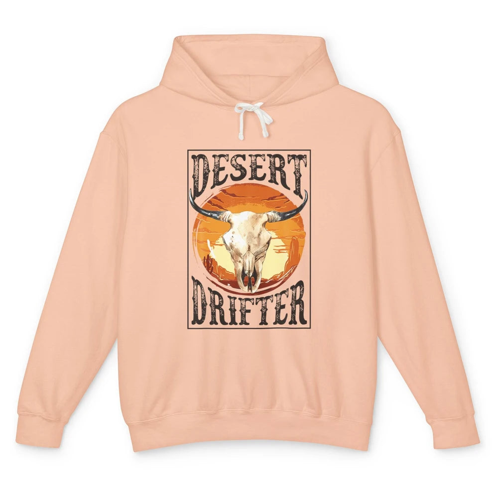 Bull Skull Sunset Desert Drifter Cowboy Rodeo Western Retro Unisex Lightweight Hoodie