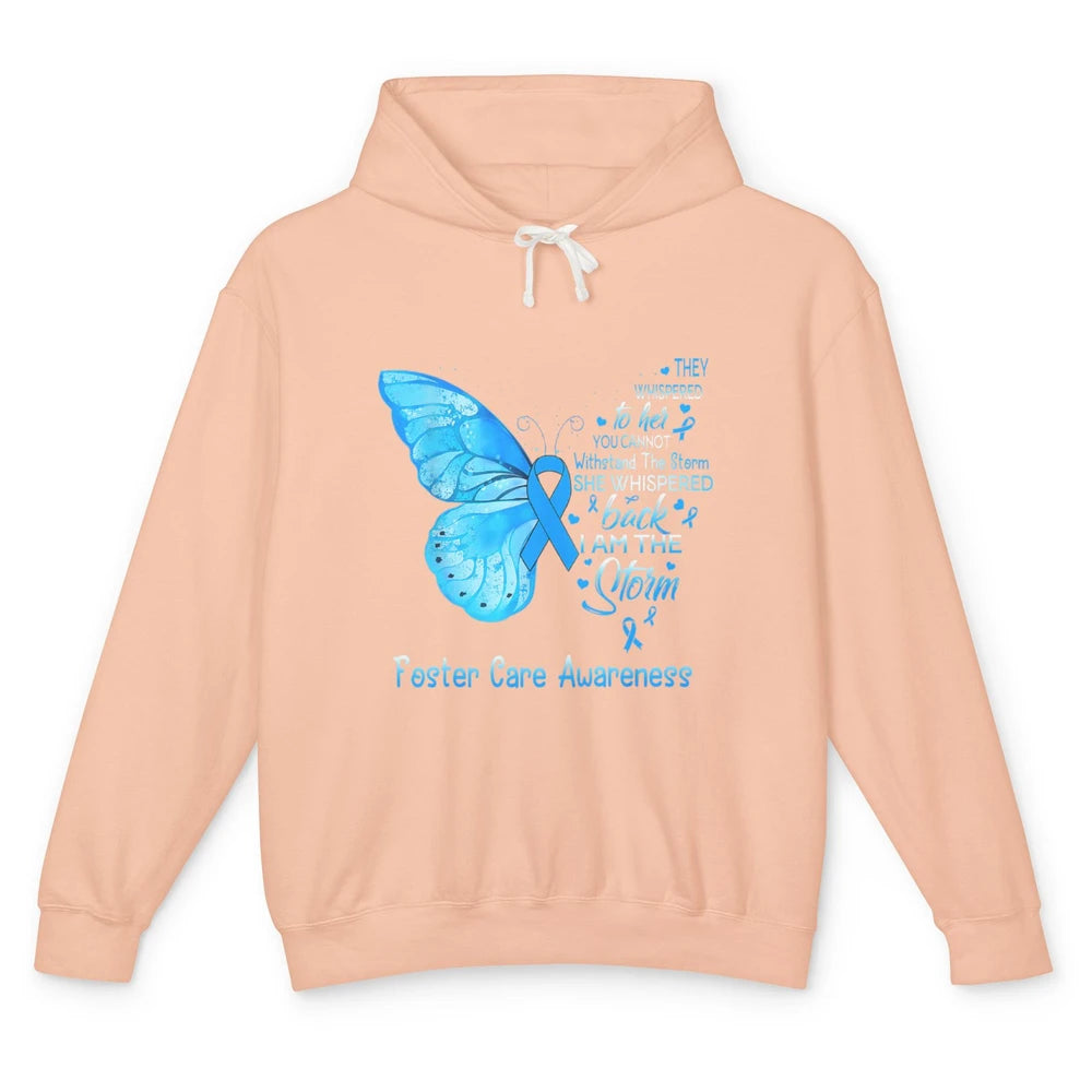 Butterfly Storm Warrior Foster Care Awareness Blue Ribbon Unisex Lightweight Hoodie