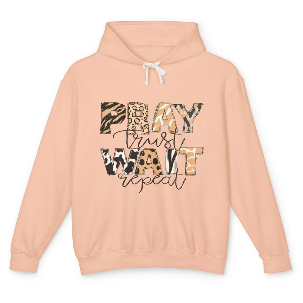 Bible Pray Trust Wait Repeat Jesus Christian Religious God Unisex Lightweight Hoodie