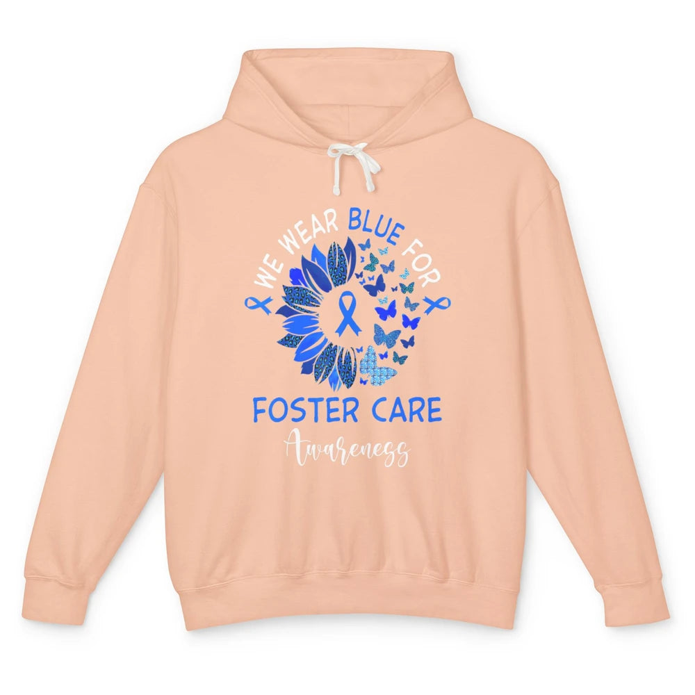 Foster Care Awareness Leopard Sunflower Adoption Blue Ribbon Unisex Lightweight Hoodie