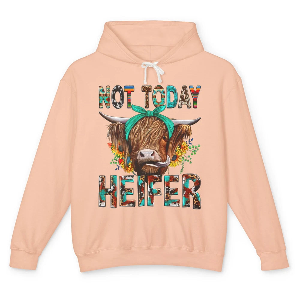 Leopard Highland Cow Sunglasses Not Today Heifer Western Cow Unisex Lightweight Hoodie