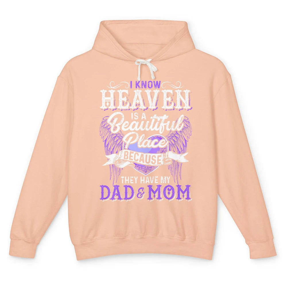 Heaven Beautiful Dad And Mom In Heaven Angel Wings Guardian Unisex Lightweight Hoodie