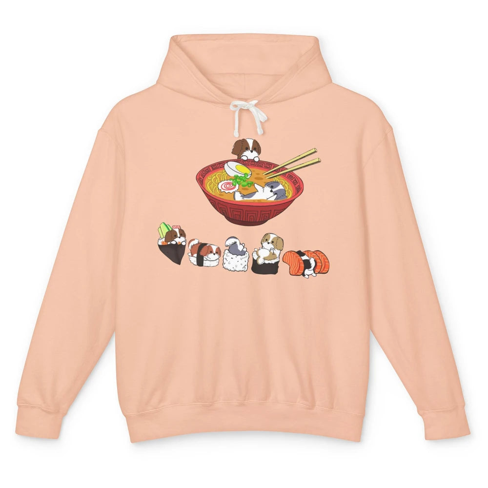 Funny Shih Tzu Sushi Ramen Bowl Cute Japanese Kawaii Dog Unisex Lightweight Hoodie