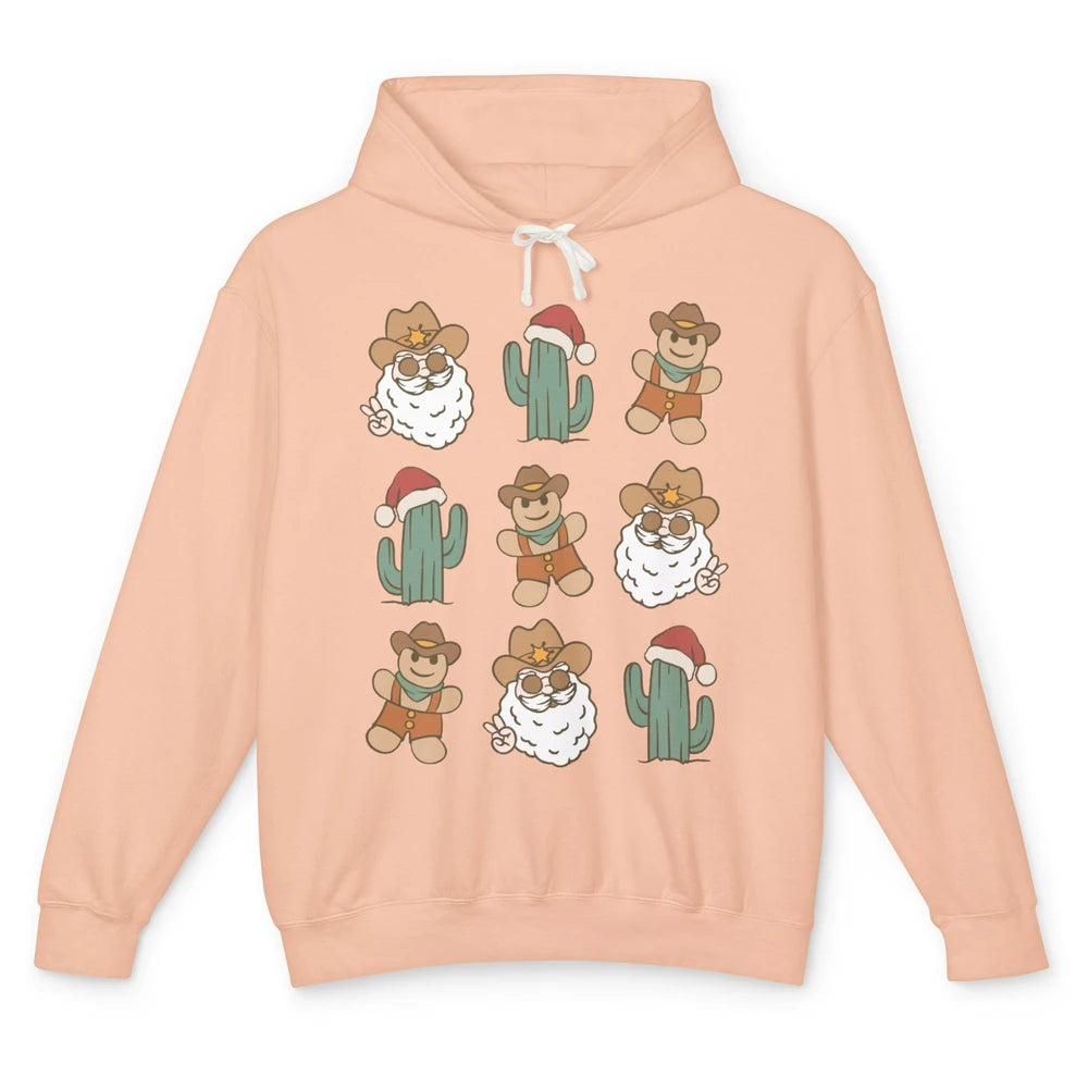 Cowboy Santa Gingerbread Desert Cactus Western Country Xmas Unisex Lightweight Hoodie