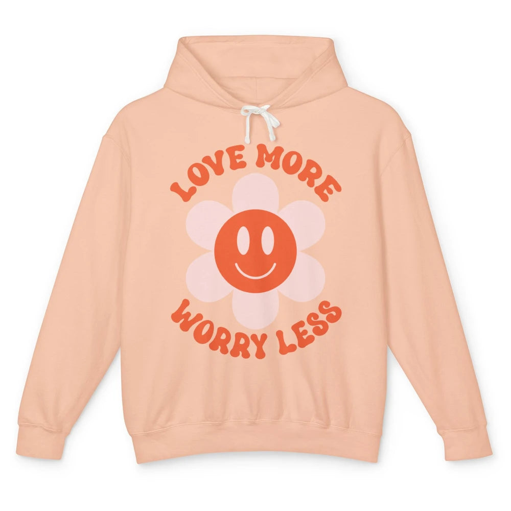 Happy Valentine Day Groovy Love More Worry Less Smiling Face Unisex Lightweight Hoodie