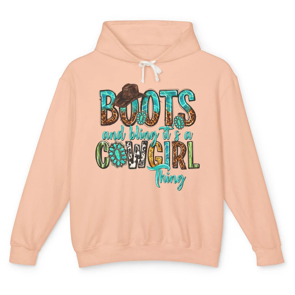 Leopard Turquoise Boots and Bling It's Cowgirl Thing Western Unisex Lightweight Hoodie