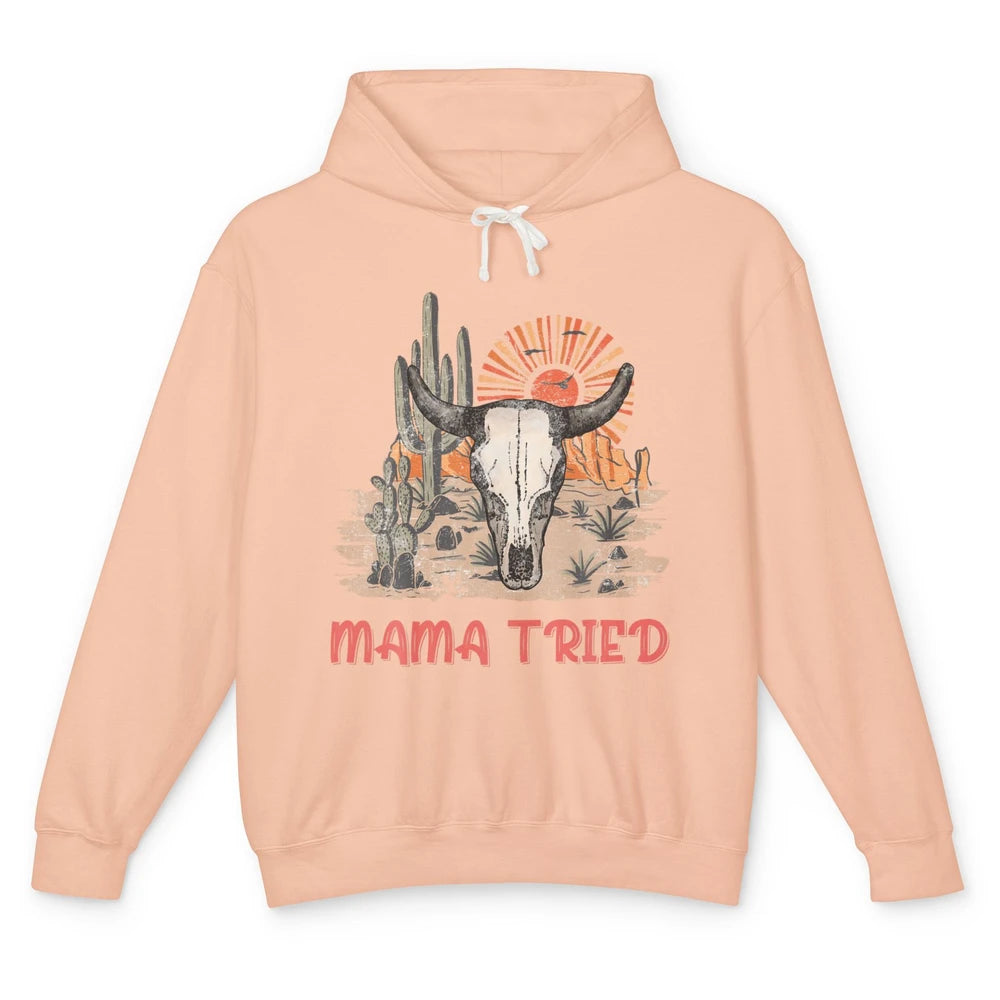 Vintage Bull Skull Western Howdy Mama Tried Western Country Unisex Lightweight Hoodie