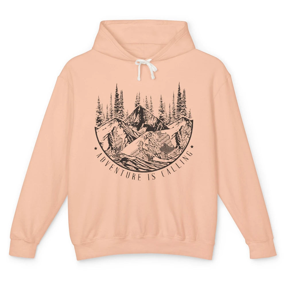 Adventure Is Calling Mountain Outdoor Wilderness Hiking Unisex Lightweight Hoodie