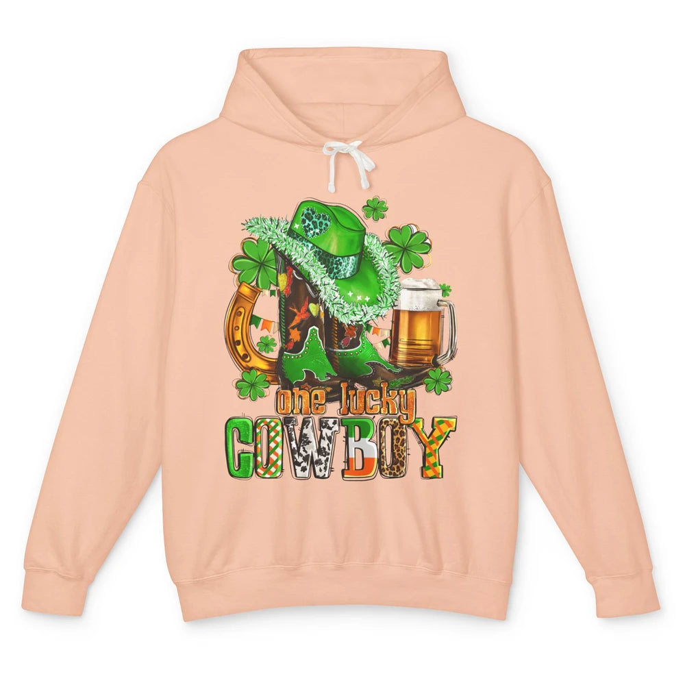 Western Lucky Cowboy Boots Clover Leopard St Patricks Day Unisex Lightweight Hoodie