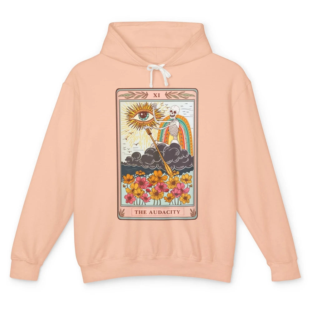 Retro Skeleton Riding Cloud The Audacity Tarot Card Rainbow Unisex Lightweight Hoodie