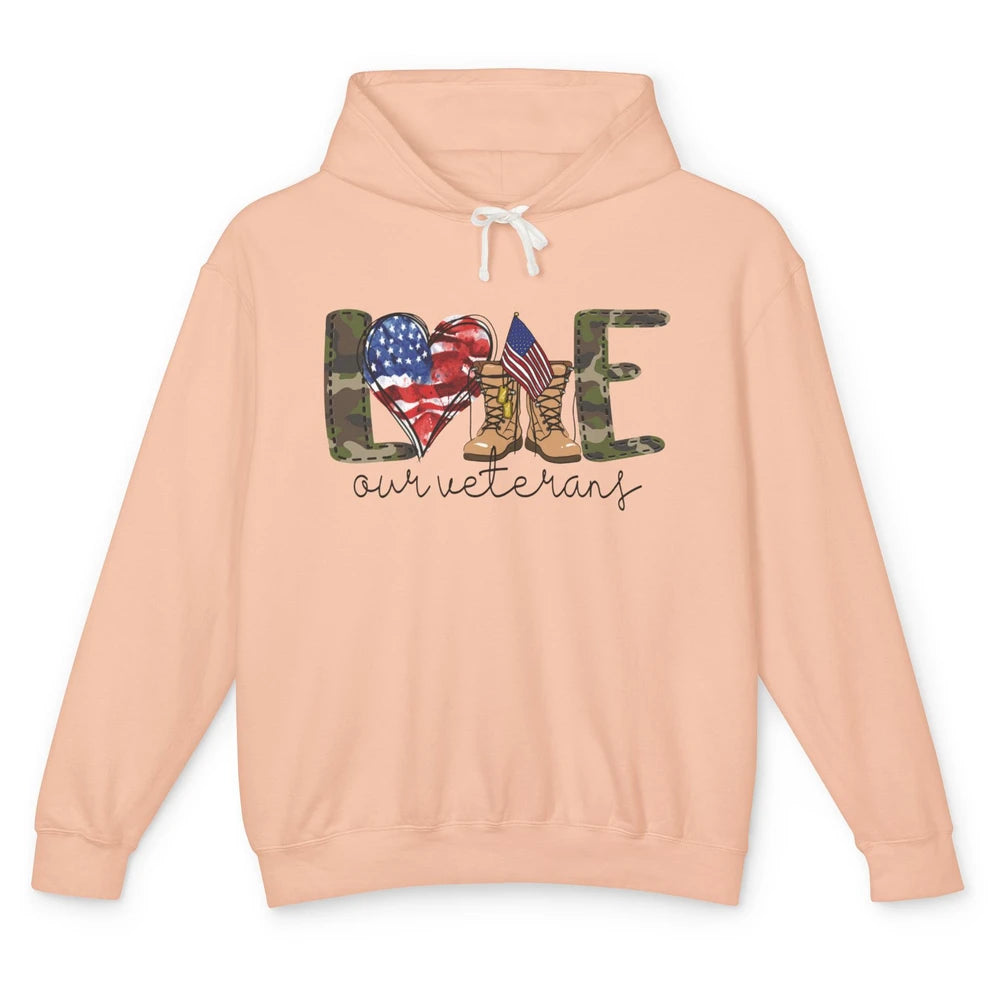 Love Our Veterans Memorial Day Veterans US Military Unisex Lightweight Hoodie