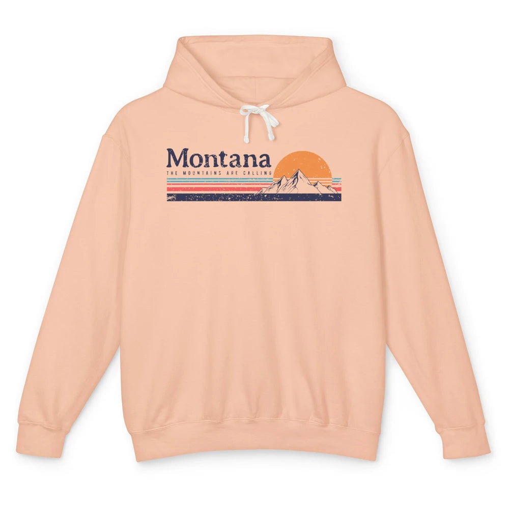 Vintage Montana Mountains Are Calling Camping Hiking Outdoor Unisex Lightweight Hoodie