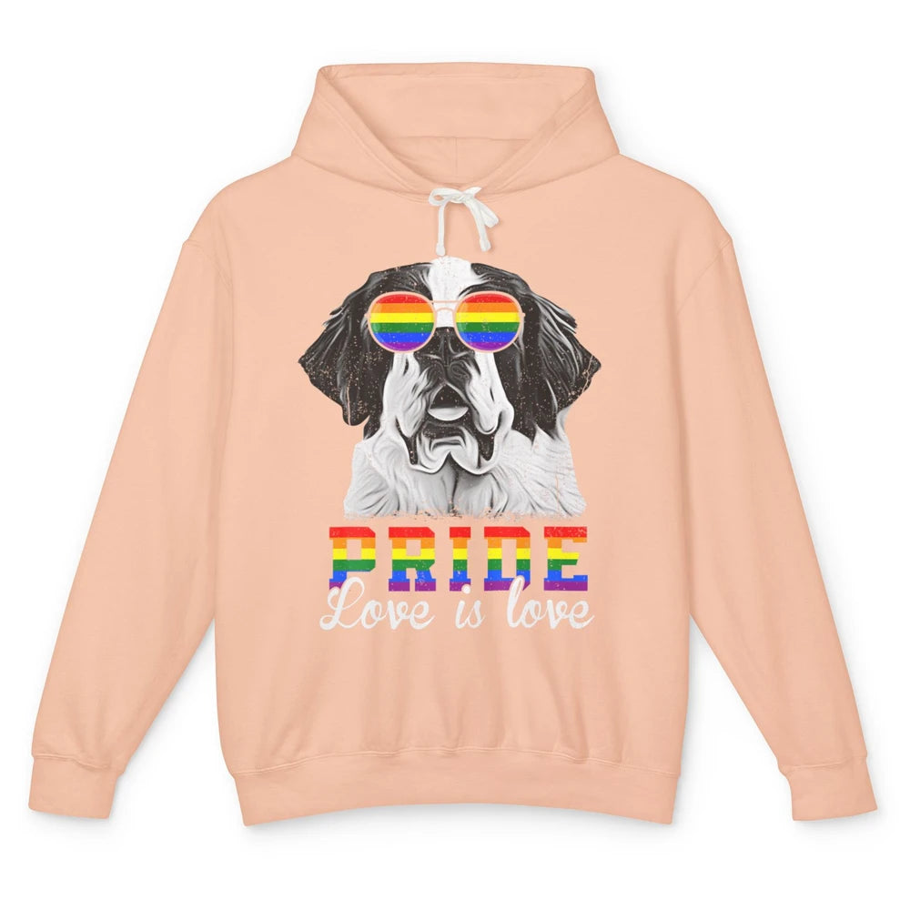 Funny LGBT Pride Love Is Love St Bernard Dog Sunglasses Flag Unisex Lightweight Hoodie