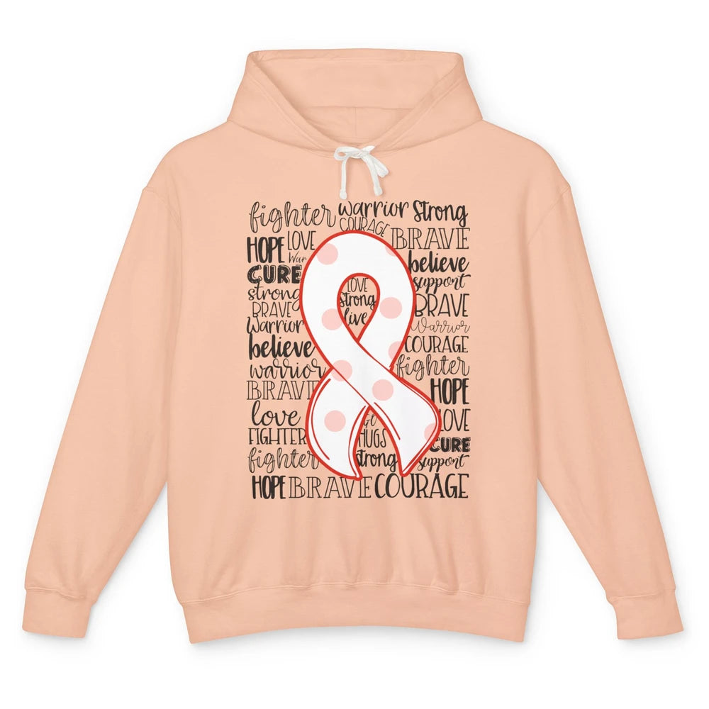 Hyperparathyroidism Awareness Red White Ribbon Hope Love Unisex Lightweight Hoodie