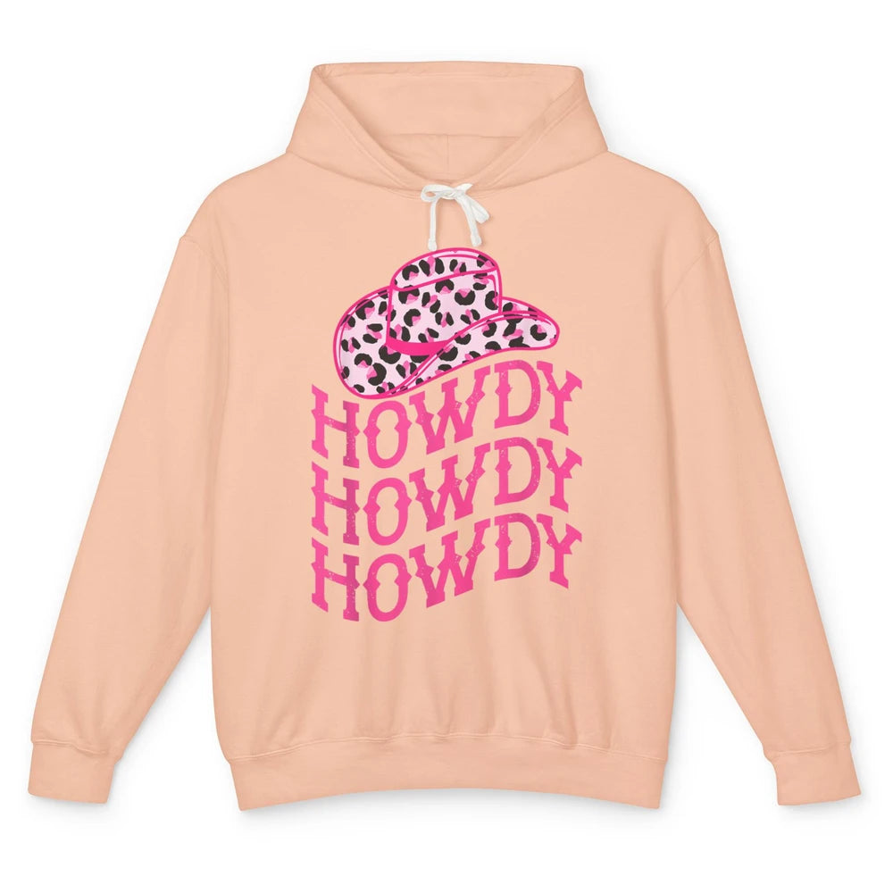 Retro Pink Leopard Cowboy Hat Howdy Western Texas Cowgirl Unisex Lightweight Hoodie