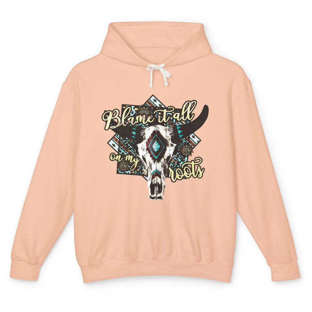 Retro Boot Blame It All On My Root Cow Skull Western Cowboy Unisex Lightweight Hoodie