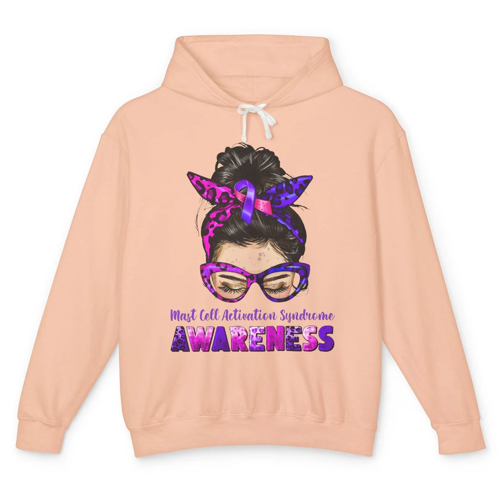 Mast Cell Activation Syndrome MCAS Messy Bun Leopard Glasses Unisex Lightweight Hoodie