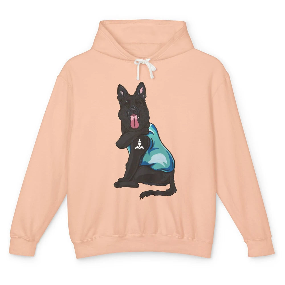 Black German Shepherd I Heart Mom Dog Mom Mother's Day Gift Unisex Lightweight Hoodie