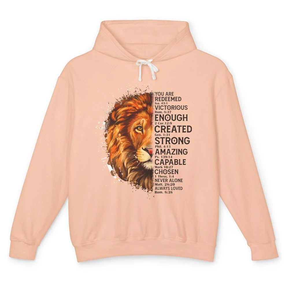 Lion Face You Are Redeemed Bible Verse Christian Faith Unisex Lightweight Hoodie