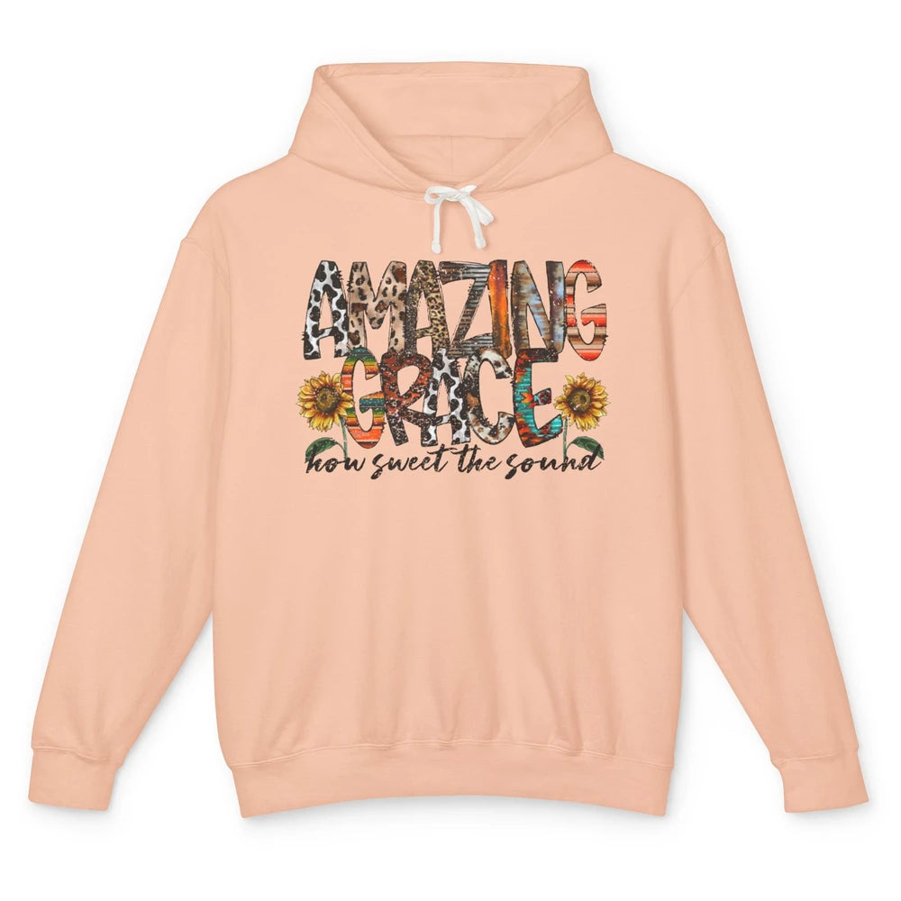 Leopard Amazing Grace How Sweet The Sound Christian Western Unisex Lightweight Hoodie