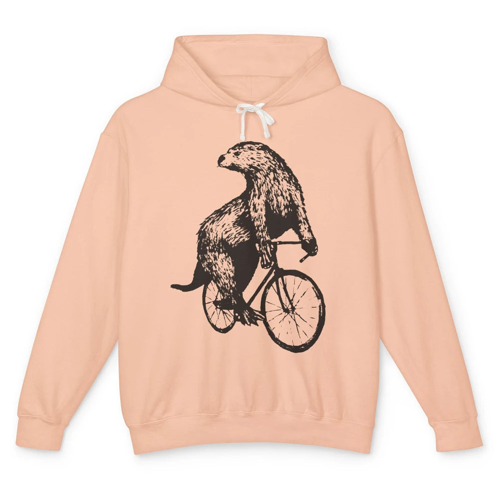 Otter Riding A Bicycle Funny Bike Rider Cute Otters Vintage Unisex Lightweight Hoodie