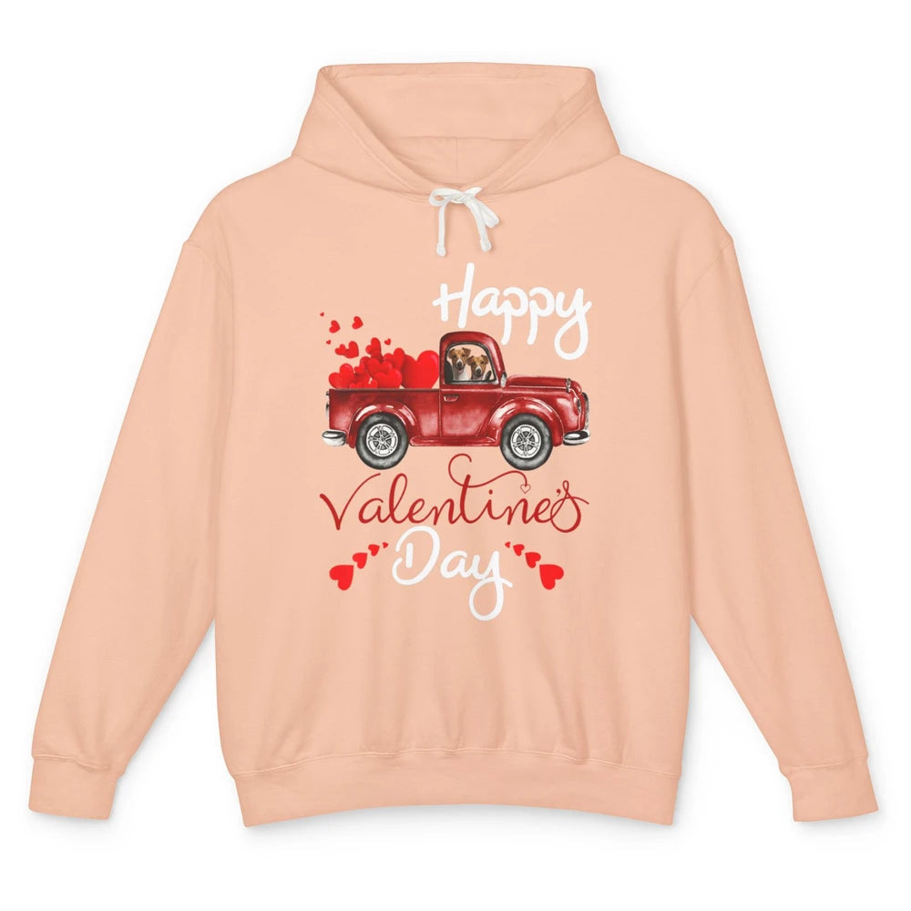 Happy Valentines Day Cute Dog Riding Red Truck Puppy Vintage Unisex Lightweight Hoodie