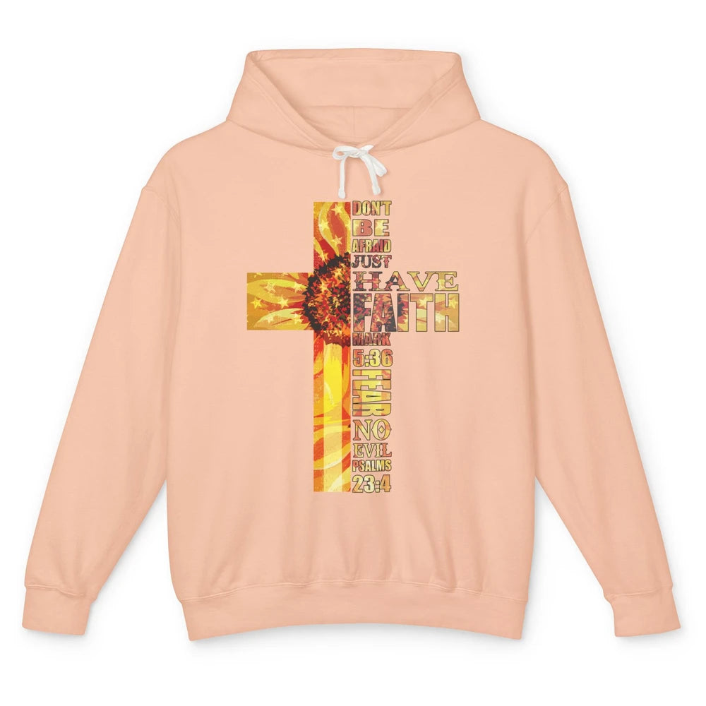 Sunflower Faith Cross Fear No Evil Christian US Flag Unisex Lightweight Hoodie