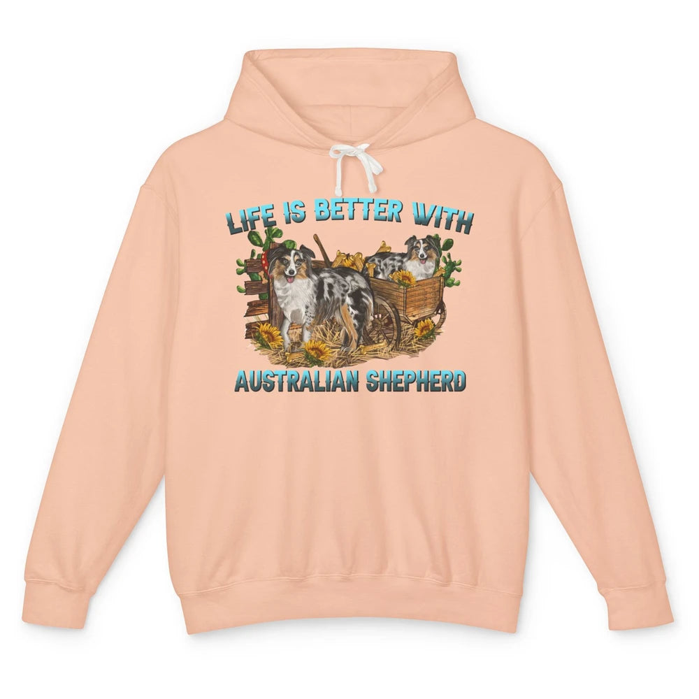 Leopard Aussie Life's Better With Aussie Australian Shepherd Unisex Lightweight Hoodie