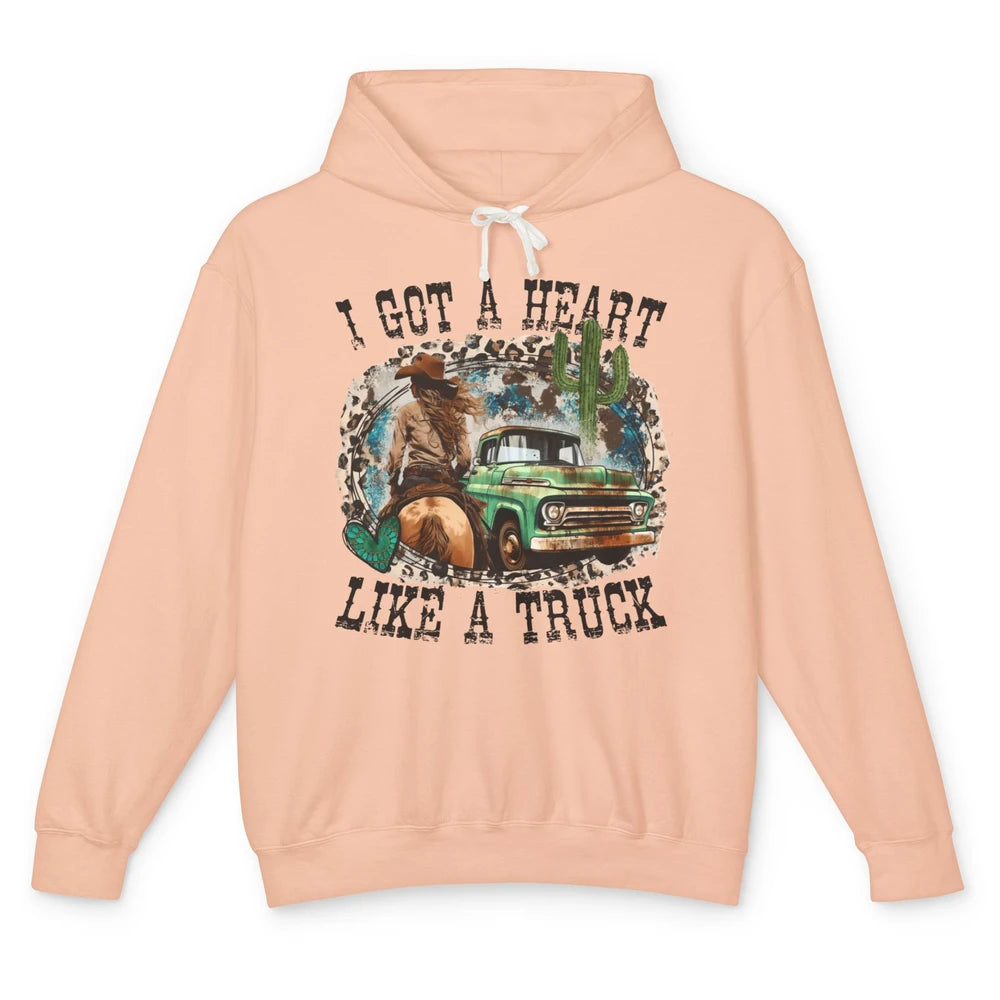 Leopard Cowgirl I Got A Heart Like A Truck Western Country Unisex Lightweight Hoodie