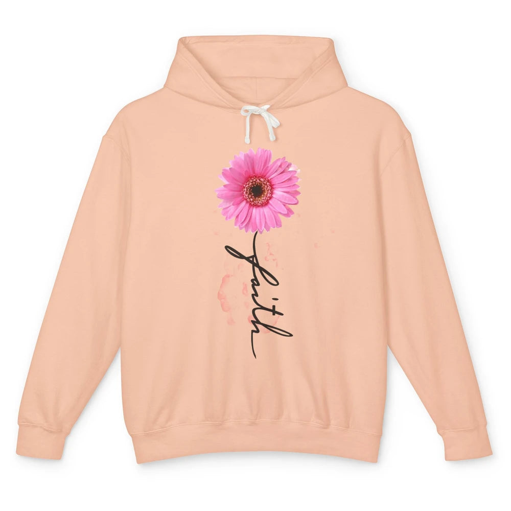 Pink Daisy Faith Cross Christian Religious God Lovers Gift Unisex Lightweight Hoodie