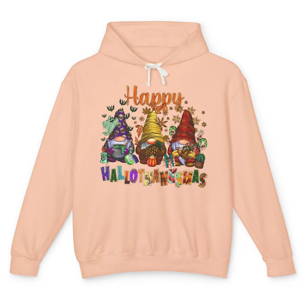 Funny Gnomes Happy Hallo-thank-mas Fall Pumpkin Thanksgiving Unisex Lightweight Hoodie