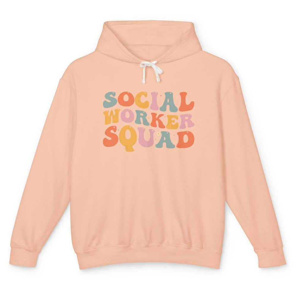 Social Worker Squad Groovy Retro Vintage Rainbow Social Work Unisex Lightweight Hoodie