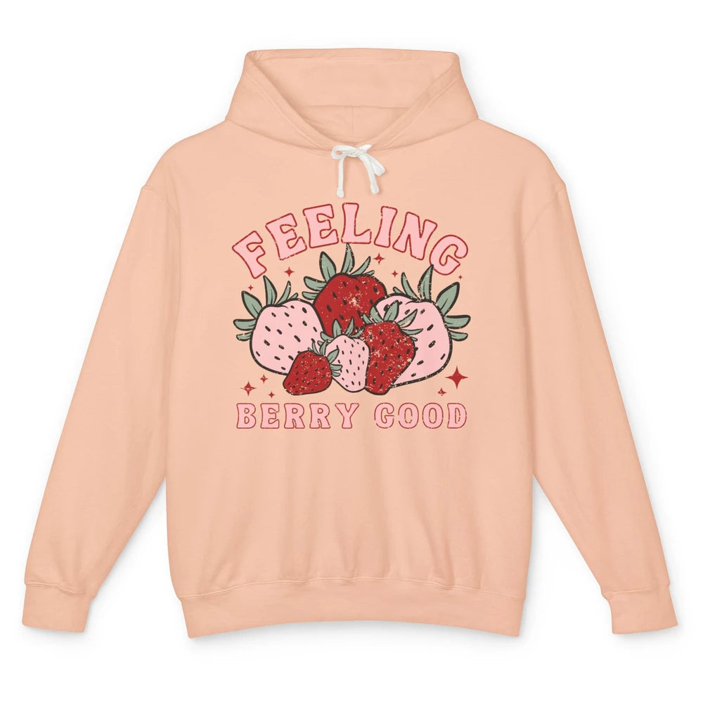 Retro Strawberry Feeling Berry Good Positive Mind Happy Life Unisex Lightweight Hoodie