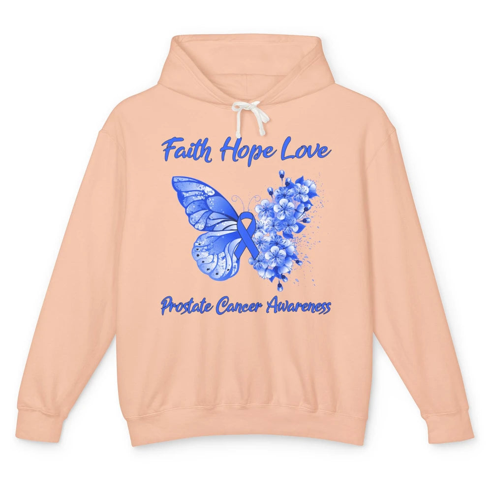 Butterfly Faith Hope Warrior Prostate Cancer Blue Ribbon Unisex Lightweight Hoodie