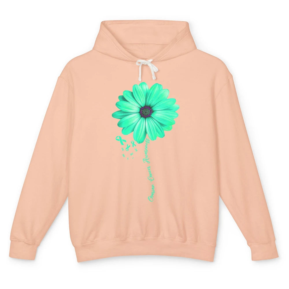 Ovarian Cancer Awareness Daisy Flower Teal Ribbon Cancer Unisex Lightweight Hoodie