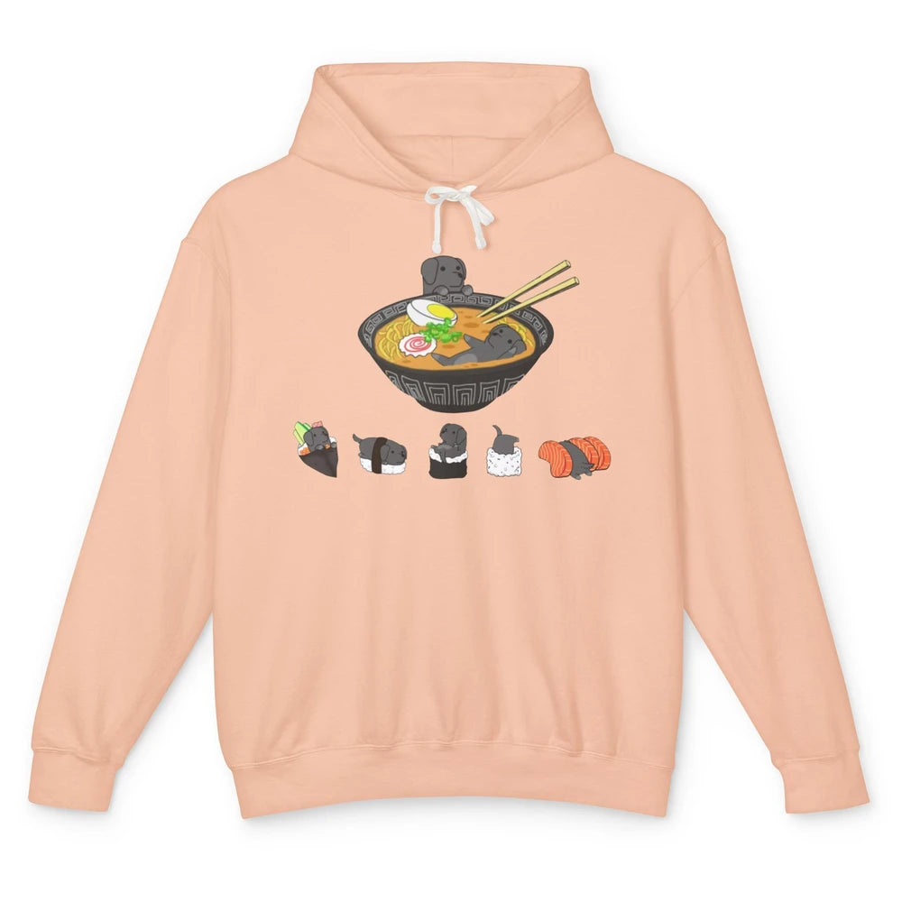 Black Labrador Sushi Ramen Bowl Japanese Kawaii Dog Mom Unisex Lightweight Hoodie