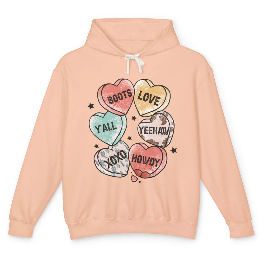 XOXO Love Cowboy Boots Howdy Cowgirl Hearts Western Country Happy Valentine's Day Yeehaw Vintage Cactus Unisex Lightweight Hoodie