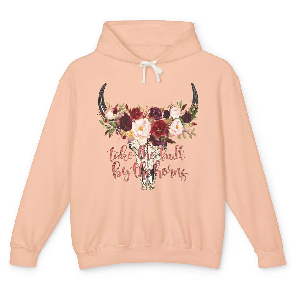 Boho Bull Skull Take The Bull By The Horns Western Country Unisex Lightweight Hoodie