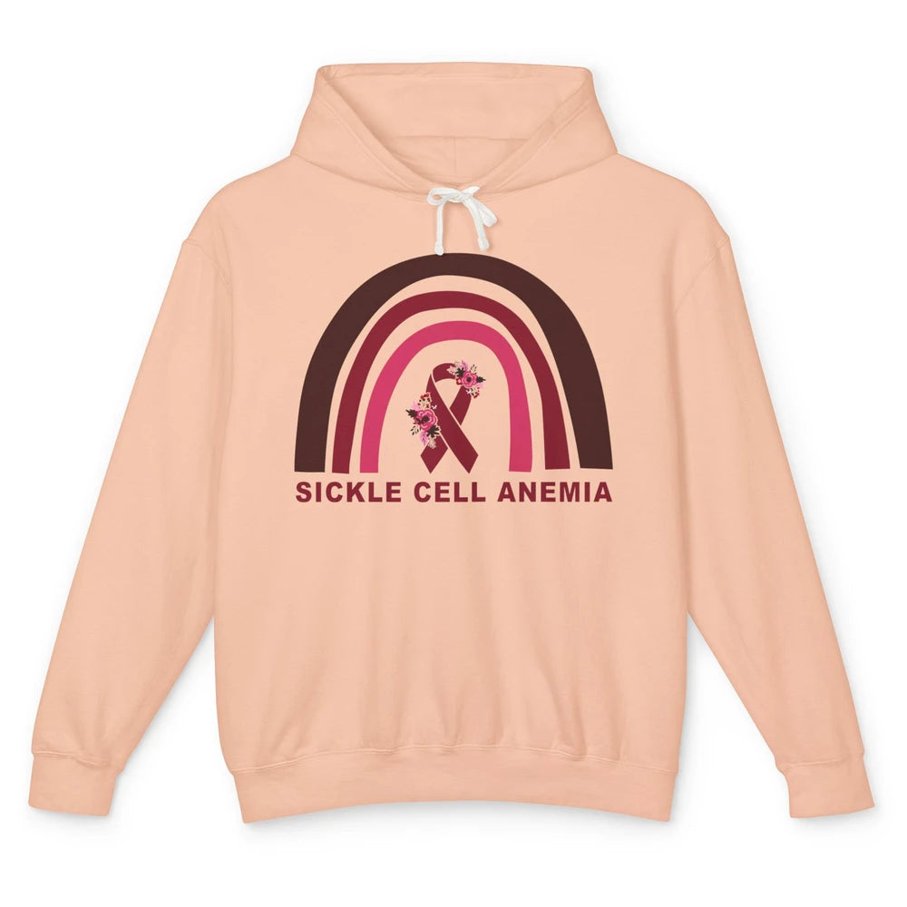 Sickle Cell Anemia Awareness Floral Burgundy Ribbon Rainbow Unisex Lightweight Hoodie