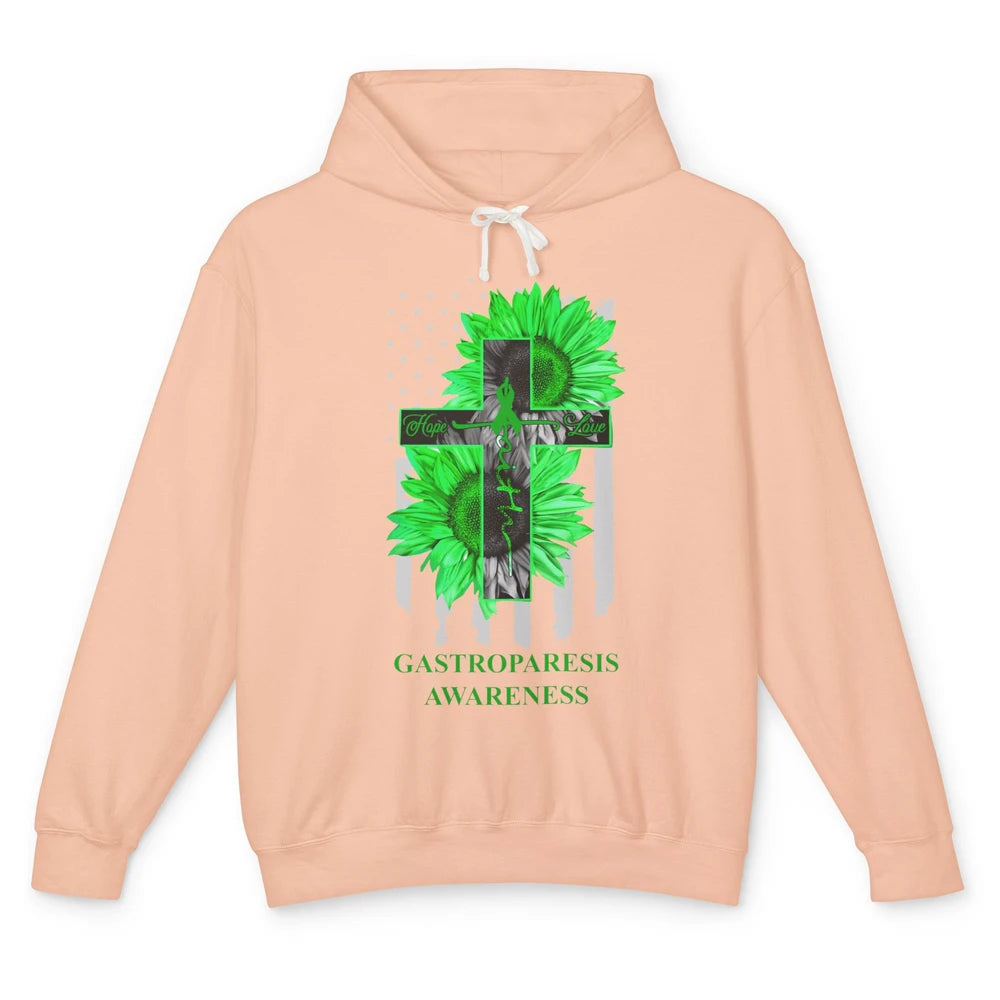 Gastroparesis Awareness Green Ribbon Faith Hope Love US Flag Unisex Lightweight Hoodie