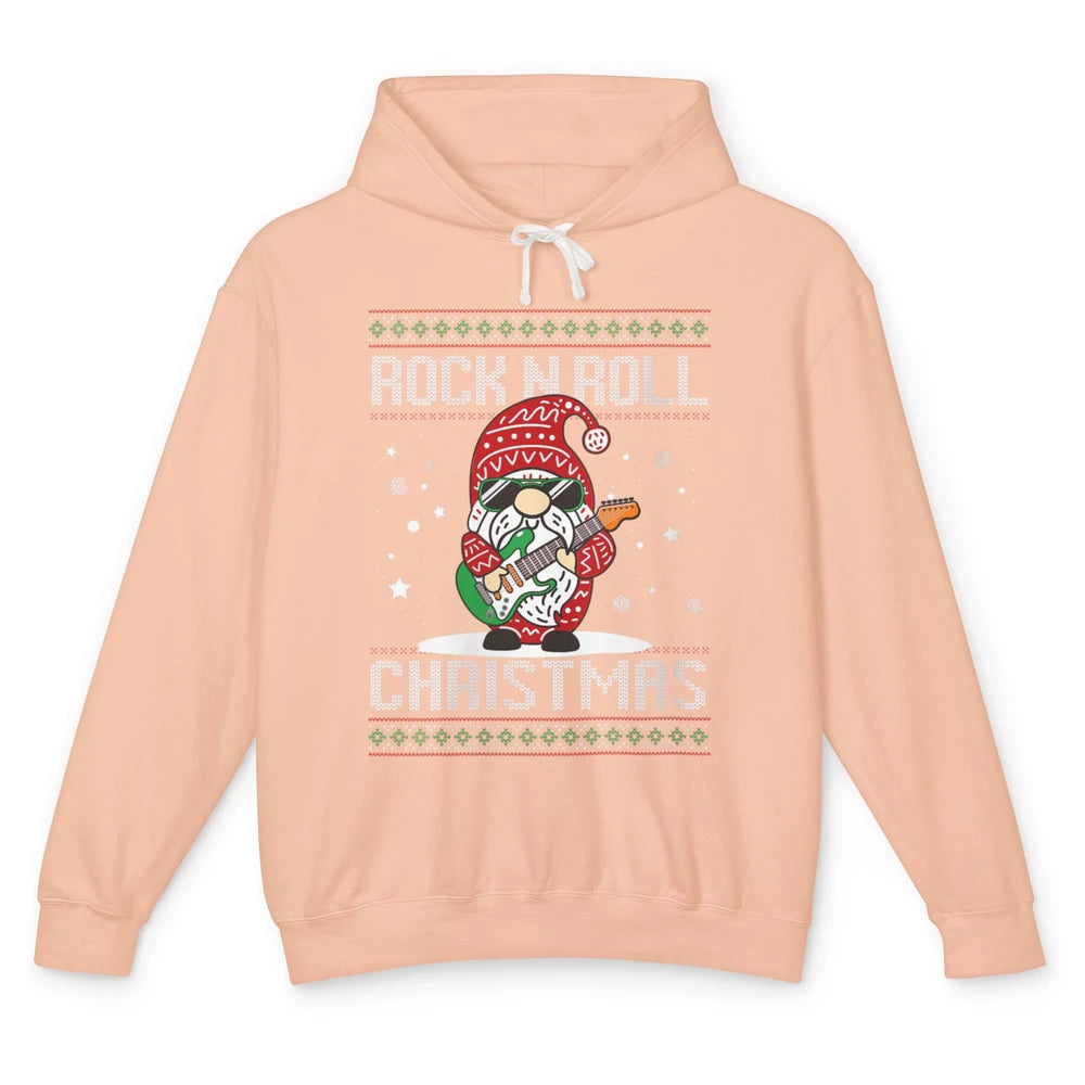 Guitarist Santa Gnome Guitar Rock N Roll Xmas Ugly Christmas Unisex Lightweight Hoodie