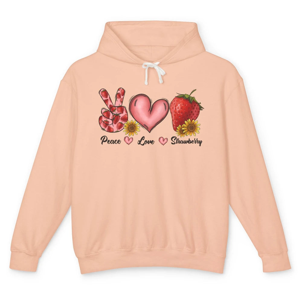 Peace Love Strawberry Strawberries Lover Strawberry Festival Unisex Lightweight Hoodie