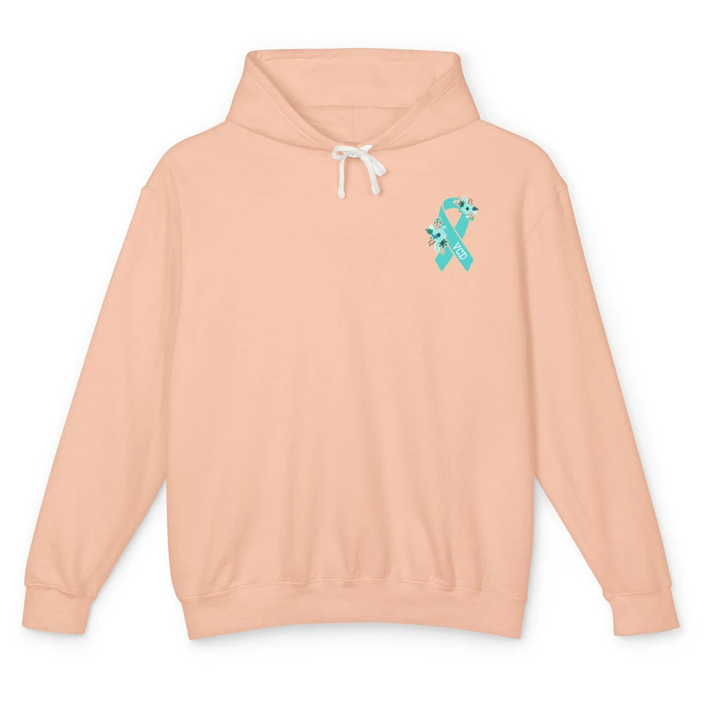 Vocal Cord Dysfunction Awareness Floral Teal Ribbon Rainbow Unisex Lightweight Hoodie