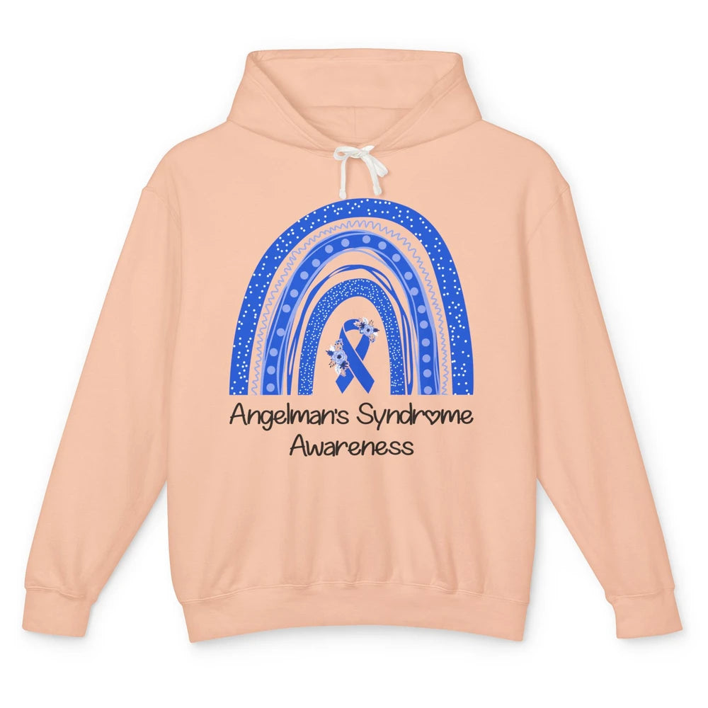 We Wear Blue Angelman's Syndrome Floral Blue Ribbon Rainbow Unisex Lightweight Hoodie