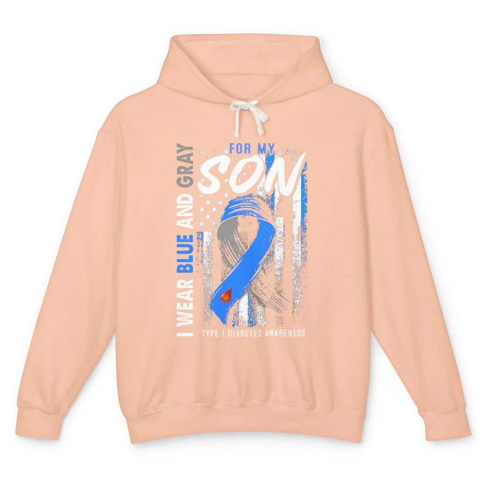 T1D Son Blue Gray Flag Diabetes Type One Awareness Warrior Unisex Lightweight Hoodie