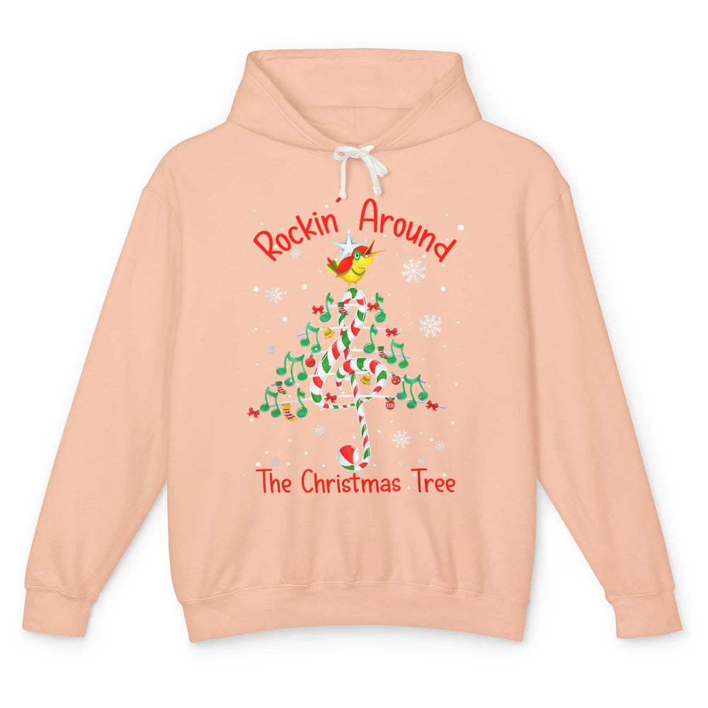 Rockin' Around The Christmas Tree Xmas Music Note Snow Retro Unisex Lightweight Hoodie